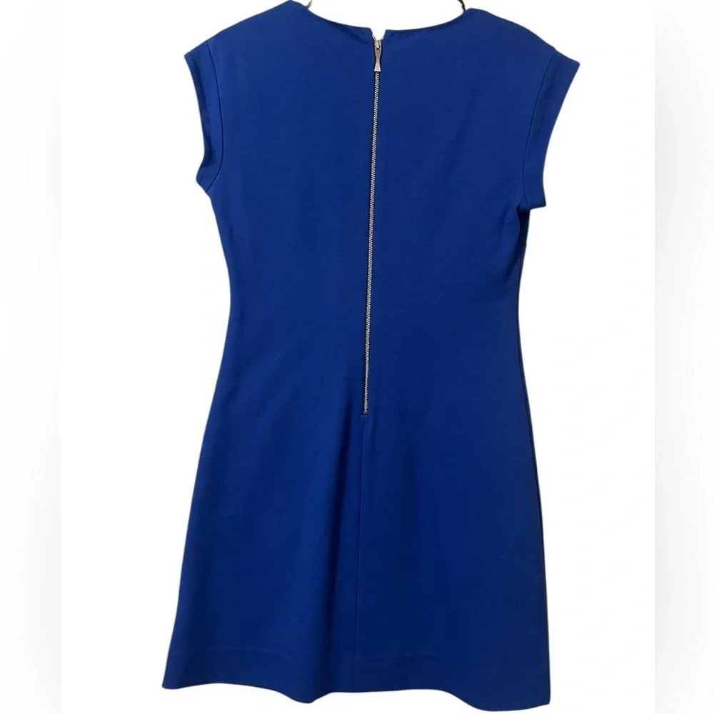 Kate Spade blue ponte knit a-line cap sleeve exposed back zipper mini dress